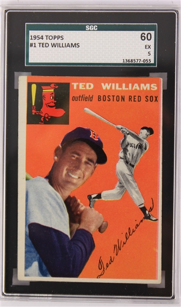 1954 Ted Williams Boston Red Sox Topps #1 Baseball Trading Card (SGC 60 EX 5)