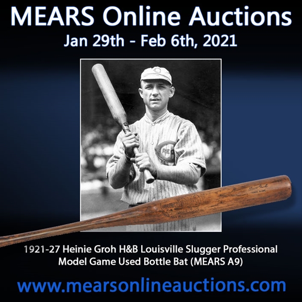 1921-27 Heinie Groh H&B Louisville Slugger Professional Model Game Used Bottle Bat (MEARS A9)