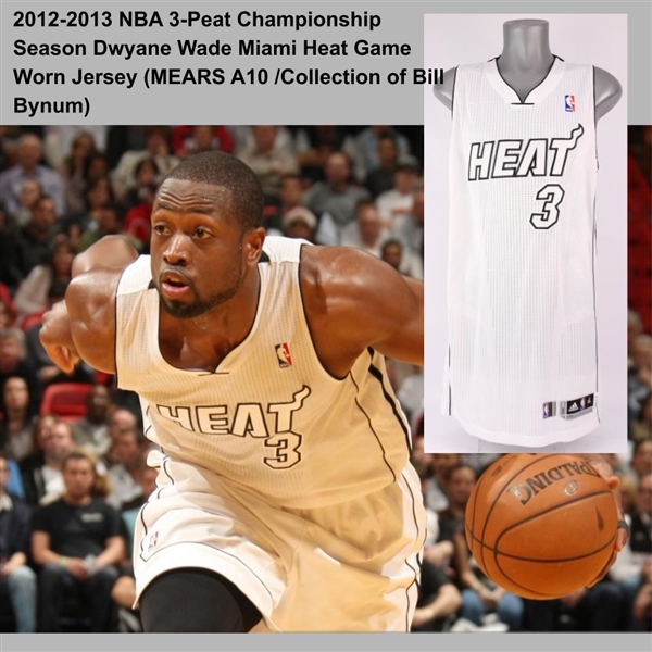2012-2013 NBA 3-Peat Championship Season Dwyane Wade Miami "White" Heat Game Worn Jersey (MEARS A10 /Collection of Bill Bynum)