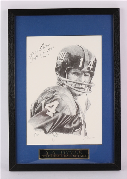 1993 YA Tittle New York Giants Signed 13" x 19" Framed Lithpgraph (JSA) 6/250
