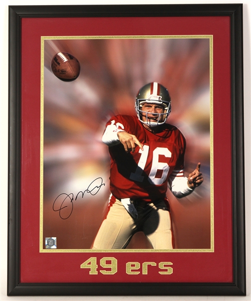 1990s Joe Montana San Francisco 49ers Signed 22" x 27" Framed Display (JSA)