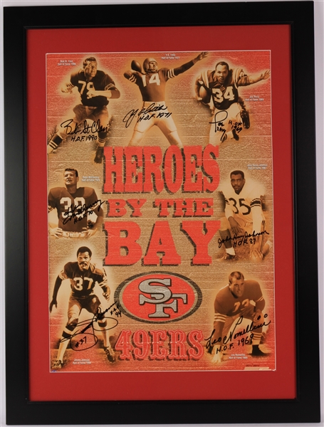 2000s San Francsico 49ers Multi Signed 23" x 31" Framed Heroes Of The Bay Photo Collage w/ 7 Signatures Including YA Tittle, Joe Perry, Bob St. Clair & More (JSA) 257/2500