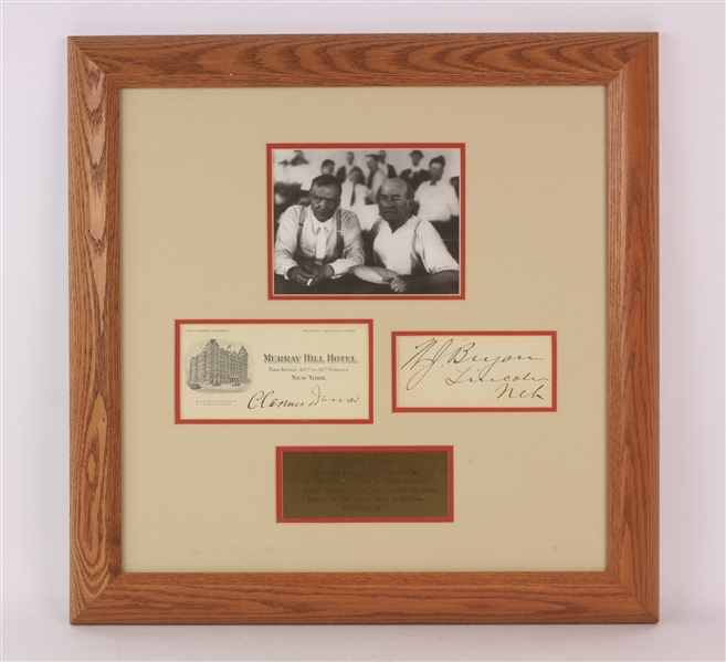 1925 William Jennings Bryan Clarence Darrow Signed 18" x 18" Framed Scopes Trial Display (JSA)