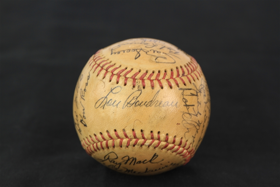 1946 Cleveland Indians Team Signed Baseball w/ 28 Signatures Including Lou Boudreau, Bob Feller, Ken Keltner & More (MERAS LOA)