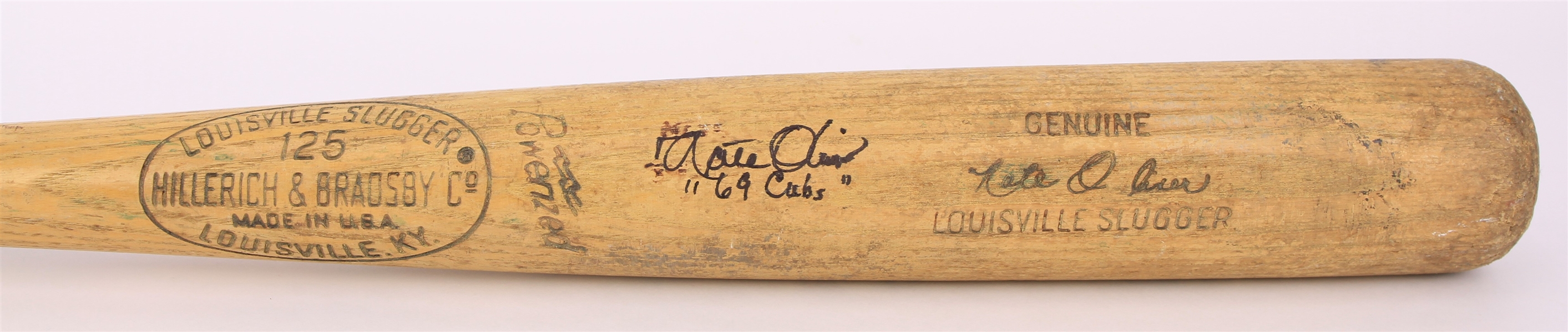 1969 Nate Oliver Chicago Cubs Signed H&B Louisville Slugger Professional Model Game Used Bat (MEARS LOA/JSA)