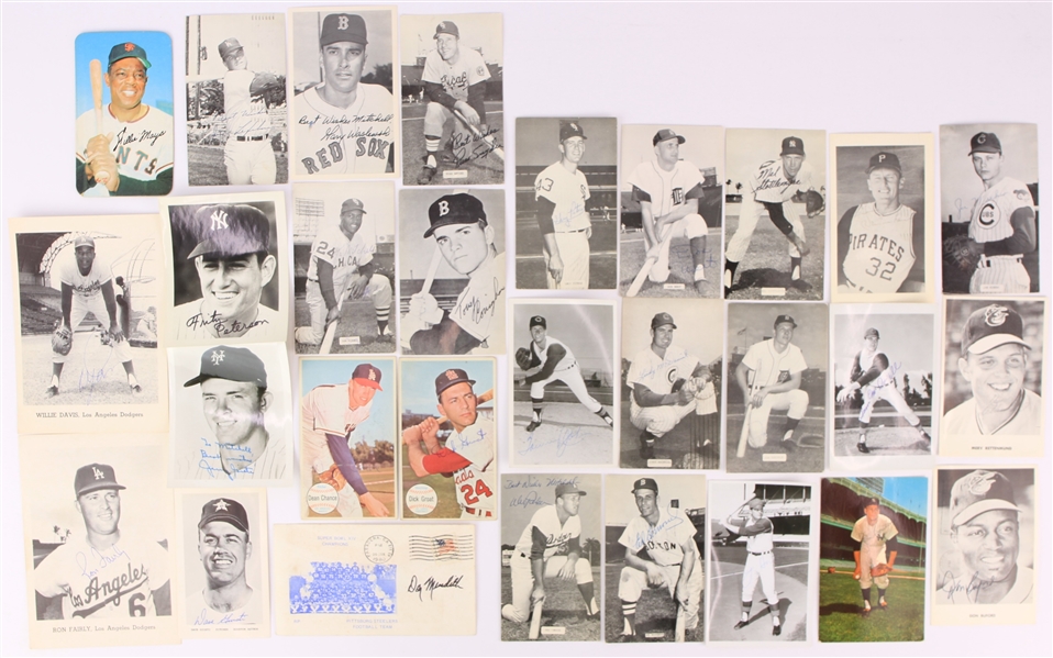 1950s-80s Baseball Football Trading Cards Postcards & Photos - Lot of 85 w/ 35 Signed (JSA)