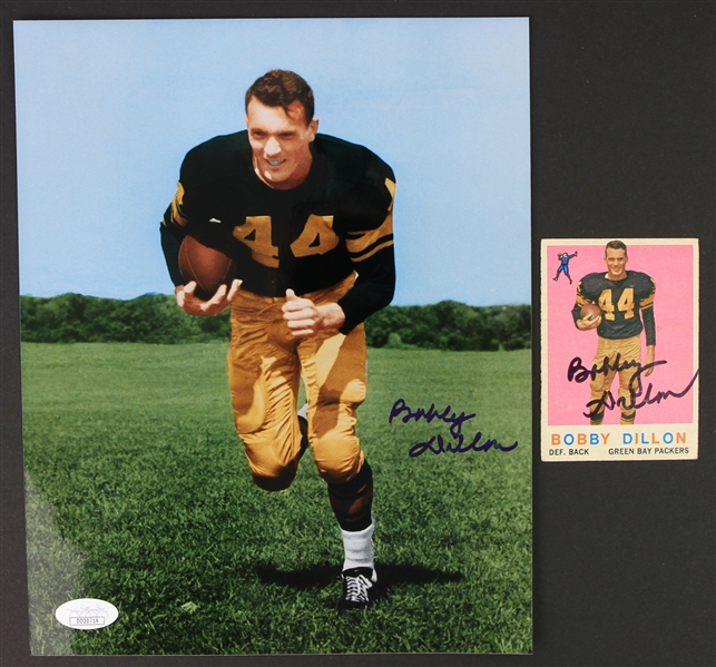 2000s Bobby Dillon Green Bay Packers Signed 8" x 10" Photo & 1959 Topps Football Trading Card - Lot of 2 (JSA)