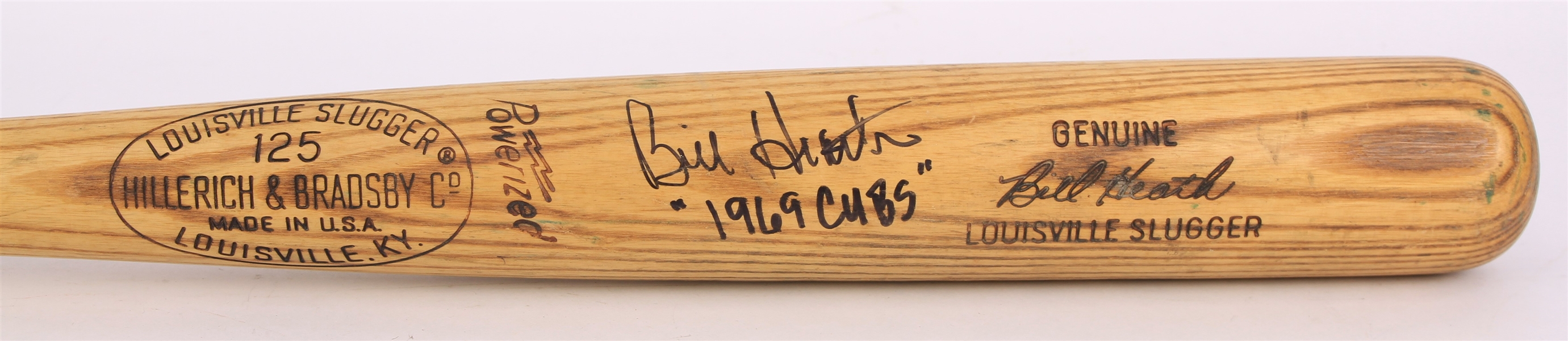 1966-67 Bill Heath Astros/Tigers Signed "1969 Cubs" H&B Louisville Slugger Professional Model Game Used Bat (MEARS A7/JSA) 