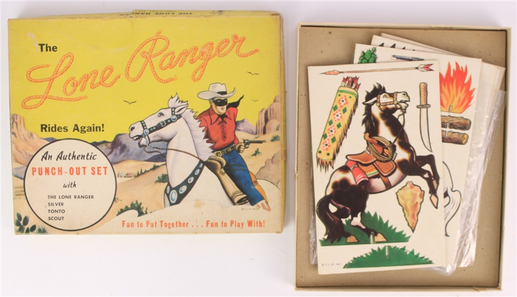 1950s Lone Ranger Authentic Punch-Out Set w/ Original Box & 6 Mostly Complete Cards