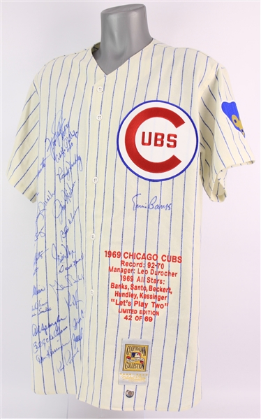 1969 Chicago Cubs Multi Signed Mitchell & Ness Throwback Jersey w/ 26 Signatures Including Ernie Banks, Fergie Jenkins, Ron Santo & More (JSA) 42/69