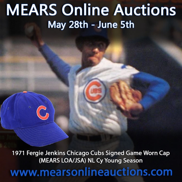 1971 Fergie Jenkins Chicago Cubs Signed Game Worn Cap (MEARS LOA/JSA) NL Cy Young Season