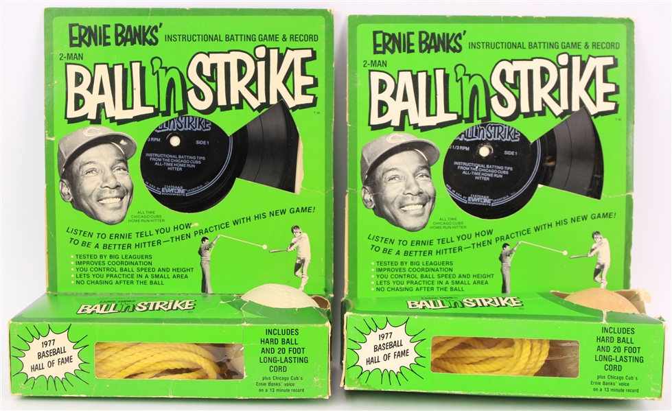 1977 Ernie Banks Chicago Cubs MIB Ball N Strike Instructional Batting Game & Record - Lot of 2