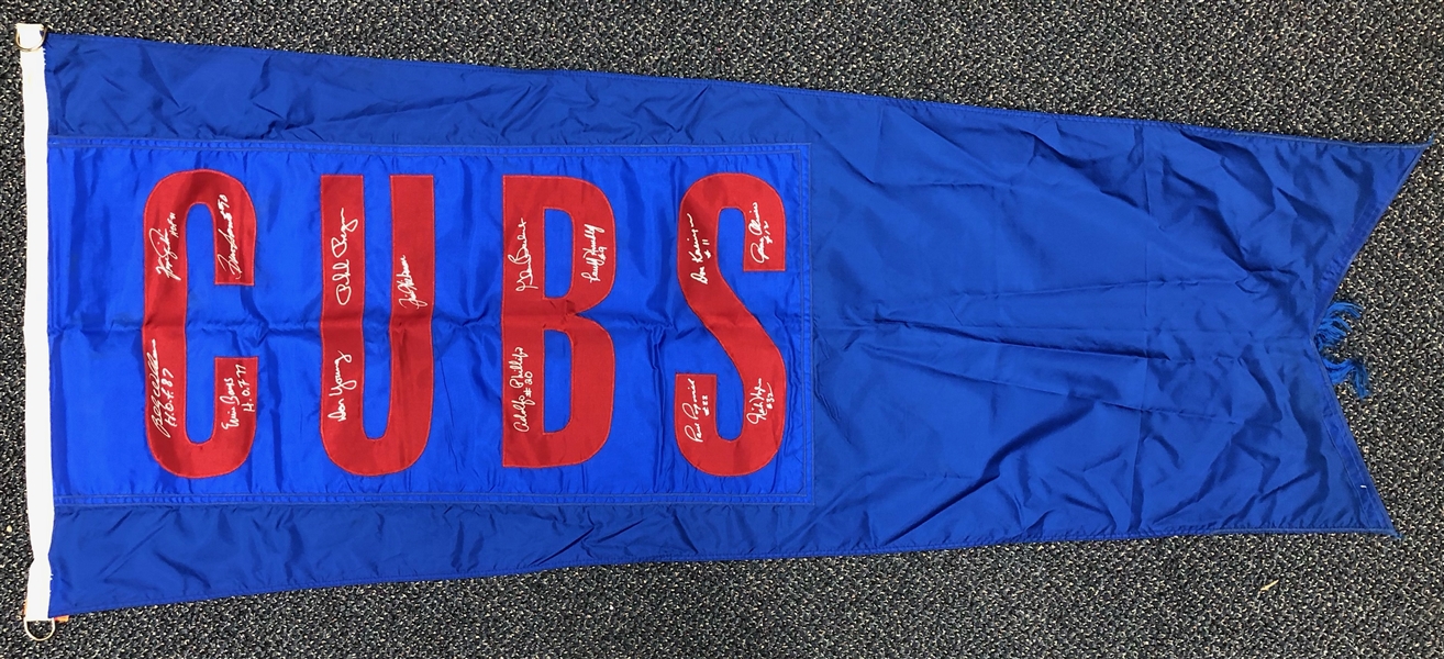1970s Chicago Cubs Multi Signed Wrigley Field Cubs 30" x 69" Stadium Flag w/ 13 Signatures Including Ernie Banks, Ron Santo, Fergie Jenkins & More (MEARS LOA/JSA)