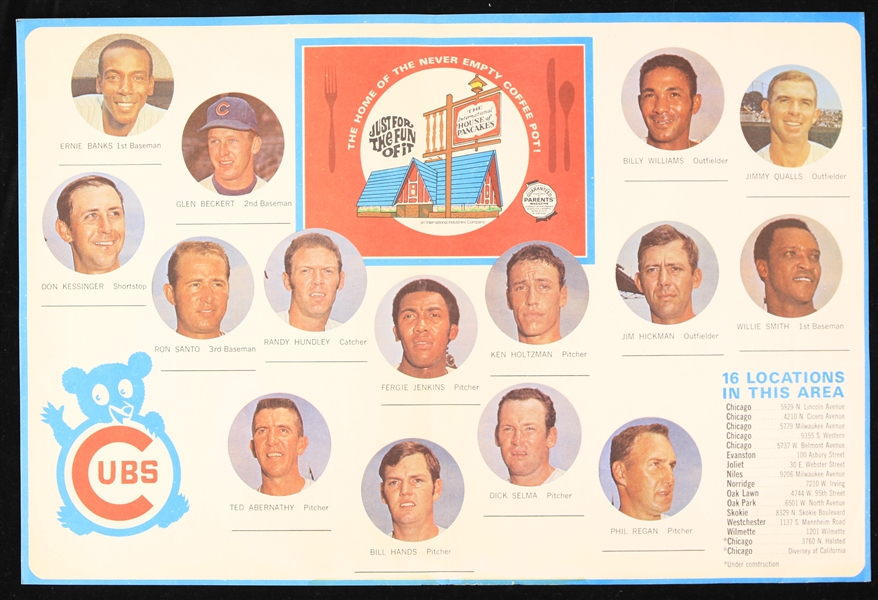 1969 Chicago Cubs International House of Pancakes Player Placemat