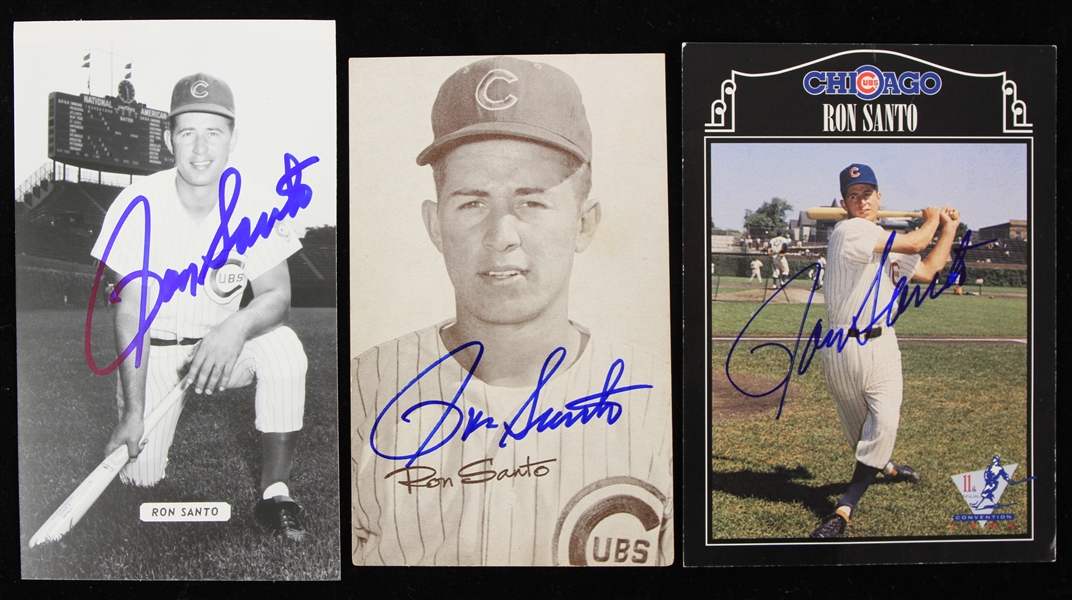 1960s-90s Ron Santo Chicago Cubs Signed Photo / Card Collection - Lot of 3 (JSA)