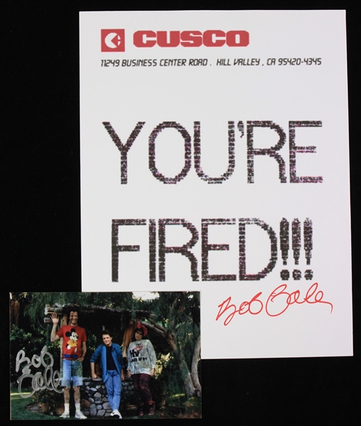 1990s Bob Gale Back To The Future Signed McFly Family Snapshot & Youre Fired Fax (JSA)