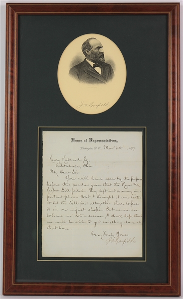 1877 James Garfield House of Representatives Signed Letter in 14x23 Frame (JSA)