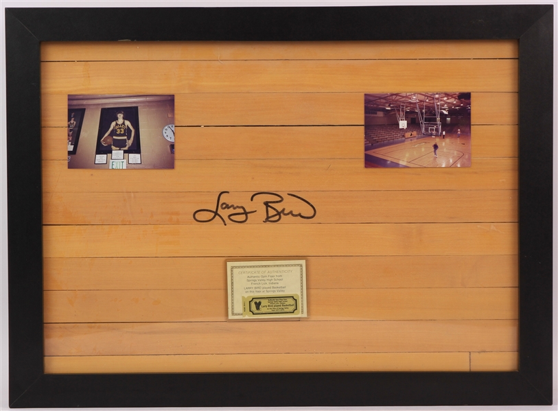 1979-92 Larry Bird Boston Celtics Signed 19x26 Framed Springs Valley High School Gym Floor (JSA)