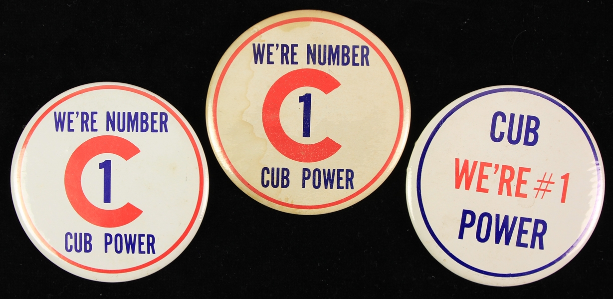 1969 Chicago Cubs 3.5" Were Number One Cub Power Pinback Buttons - Lot of 3