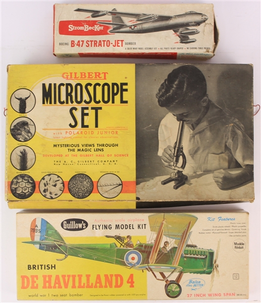 1930s-50s Microscope & Model Plane MIB Toy Sets - Lot of 3