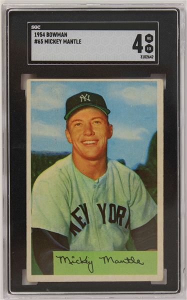 1954 Mickey Mantle New York Yankees Bowman #65 Baseball Trading Card (SGC 4 VG EX)