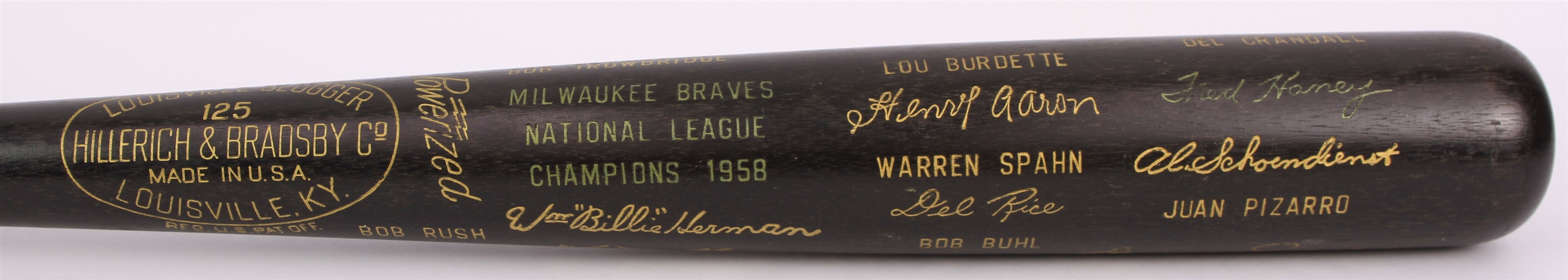 1958 Milwaukee Braves National League Champions H&B Louisville Slugger Commemorative Black Bat