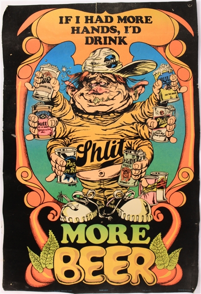 1970s If I Had More Hands Id Drink More Beer 21x31 Black Light Poster 
