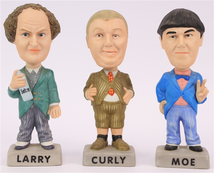 1994 Larry Moe Curly Three Stooges 8.5" SAM Ceramic Bobbleheads - Lot of 3 