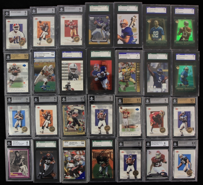 1960s-2000s Football Trading Card Collection - Lot of 100+ w/ Slabbed, Signed, Jersey Cards & More