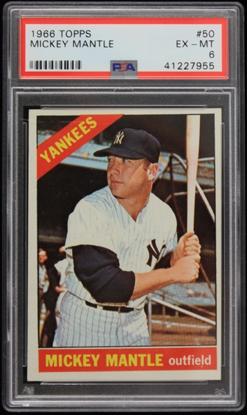 1966 Mickey Mantle New York Yankees Topps #50 Baseball Trading Card (PSA Slabbed EX-MT 6)
