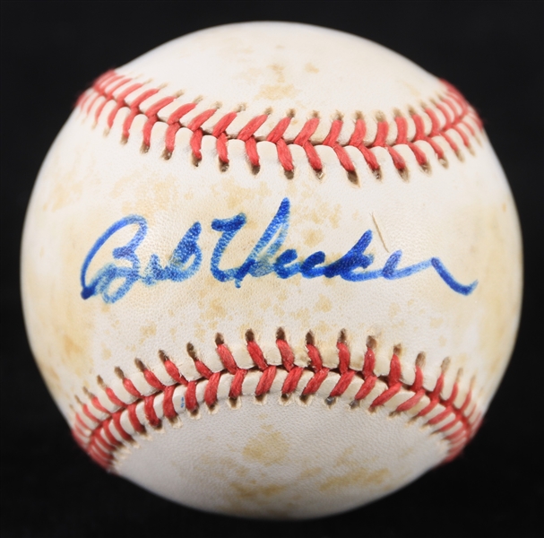 1990-92 Bob Uecker Milwaukee Brewers Signed OAL Brown Baseball (JSA)
