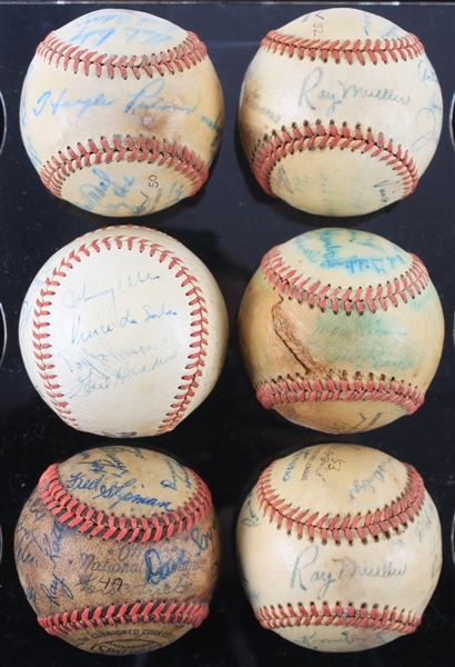 1949-53 Sioux City Soos Team Signed ONL Giles/Frick Baseballs - Lot of 6