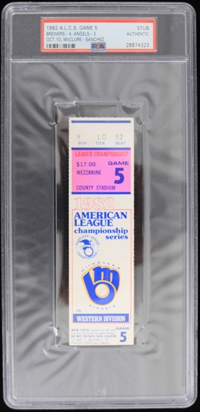 1982 Milwaukee Brewers A.L.C.S Game 5 McClure - Sanchez Ticket Stub (PSA Slabbed) 