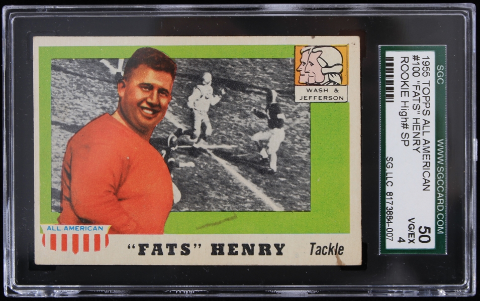 1955 Fats Henry Topps All American #100 Rookie Football Trading Card (SGC Slabbed 50 VG/EX 4)