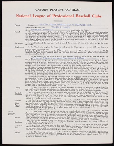 1959 Bill Bruton Milwaukee Braves Signed Uniform Players Contract (JSA)