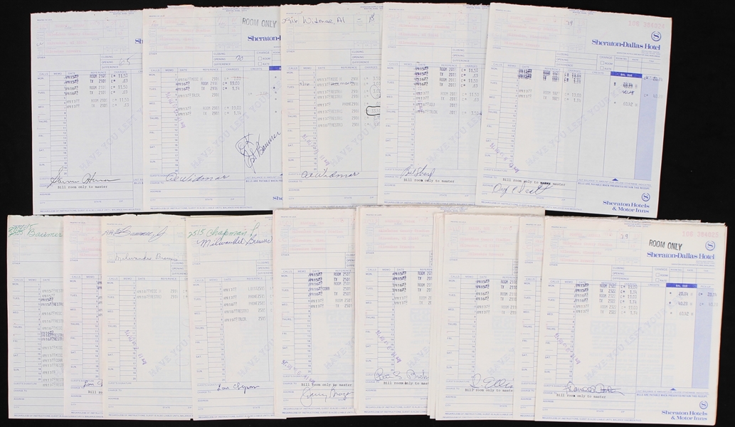 1970s Milwaukee Brewers Signed Sheraton Dallas Hotel Receipts Including Jim Bragan, Tom Murphy, Al Widmar and more (Lot of 25)(JSA)