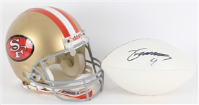 2000s-2023 Signed Football Items - Lot of 2 w/ Steve Young Full Size Helmet & Zay Flowers Autograph Panel Football (JSA)