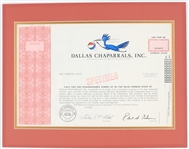 1967-73 Dallas Chaparrals ABA 11" x 14" Matted Blank Specimen Stock Certificate