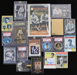 1960s-2010s Babe Ruth & Al Kaline Memorabilia Collection - Lot of 18 w/ Baseball Trading Cards, PSA Slabbed Coins & Paperback Book  
