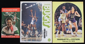1972-1979 Milwaukee Bucks and Marquette Warriors Game Programs and Media Guide (Lot of 3)