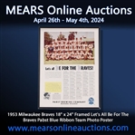 1953 Very 1st  Milwaukee Braves 18" x 24" Lets All Be For The Braves Pabst Blue Ribbon Team Photo Poster 