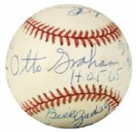 1989-94  Ray Nitschke Green Bay Packers Multi Signed ONL (White) Baseball Incl. Otto Graham (Sweet Spot) 12 Signatures - Nitschke, Graham, Lavelli, Reese, Feller, Etc. - JSA