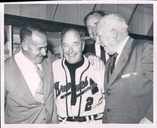 1958 Milwaukee Braves Clinching Pennant Photo w/Haney & Warren Giles "The Sporting News Collection Archives" Original Type 1 8" x 10" Photo (Sporting News Collection Hologram/MEARS Type 1 Photo LOA)