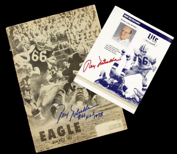 1960s legend Ray Nitschke Green Bay Packers Signed Lite Program & Eagle Magazine - JSA