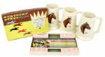 1930-50s  Kentucky Derby Lot Includes Game, 3 Steins w/ Seabiscuit  &  1940s Pabst Blue Ribbon Kentucky Derby Store Display