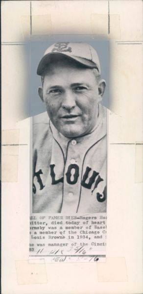 1963 Rogers Hornsby St. Louis Browns "The Sporting News Collection Archives" Original Production Art (Sporting News Collection Hologram/MEARS Photo LOA)