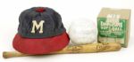 1950s circa Milwaukee Braves Cap Mini Bat & Vintage Softball