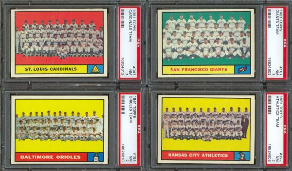1961 Topps Team Graded Collection (4) PSA NM 7 