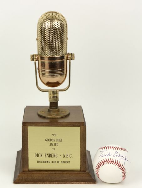 1981 Dick Enberg Golden Mike Award w/ Enberg Letter & Autographed Baseball