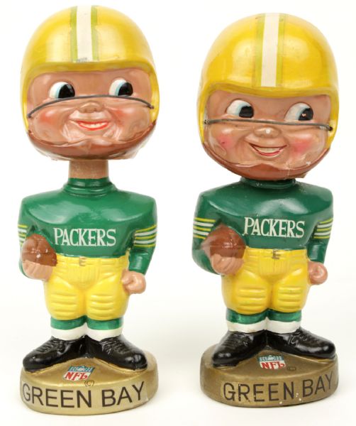 1968-70 Green Bay Packers Gold Round Base Nodder - Lot of 2